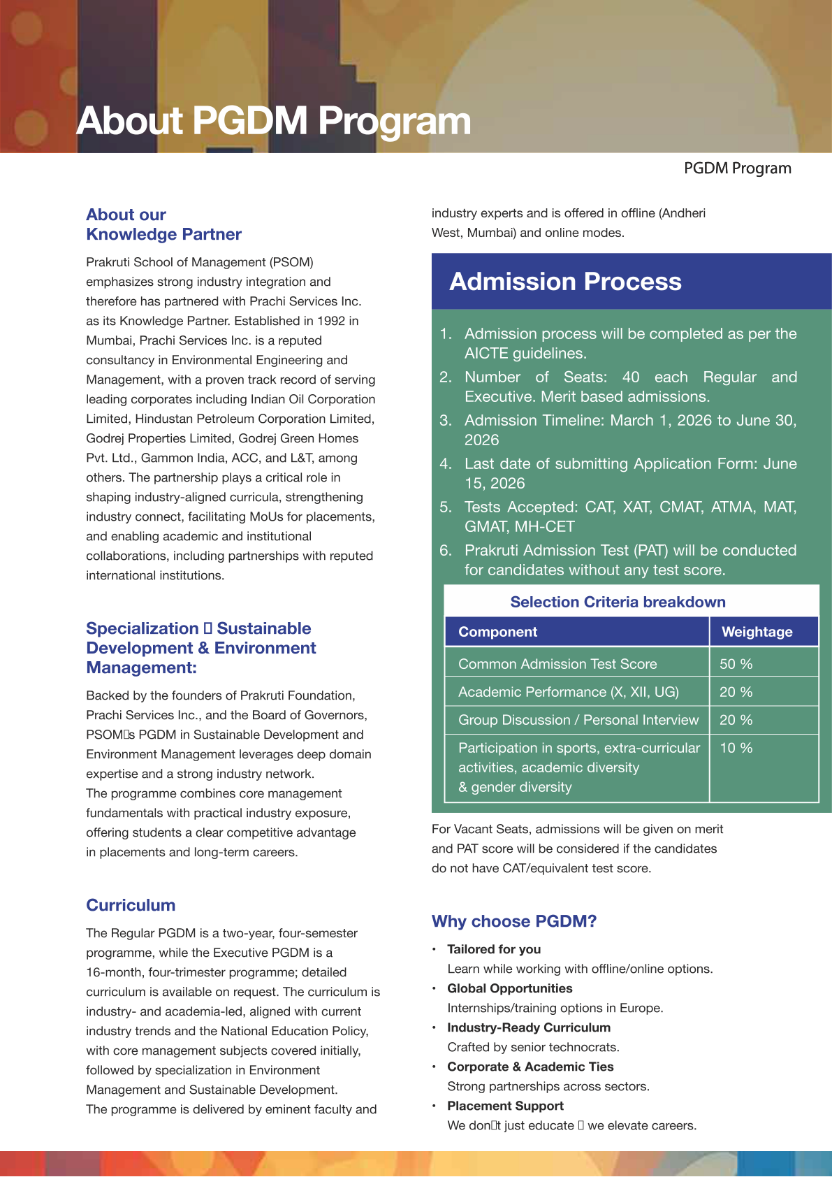 PGDM Details